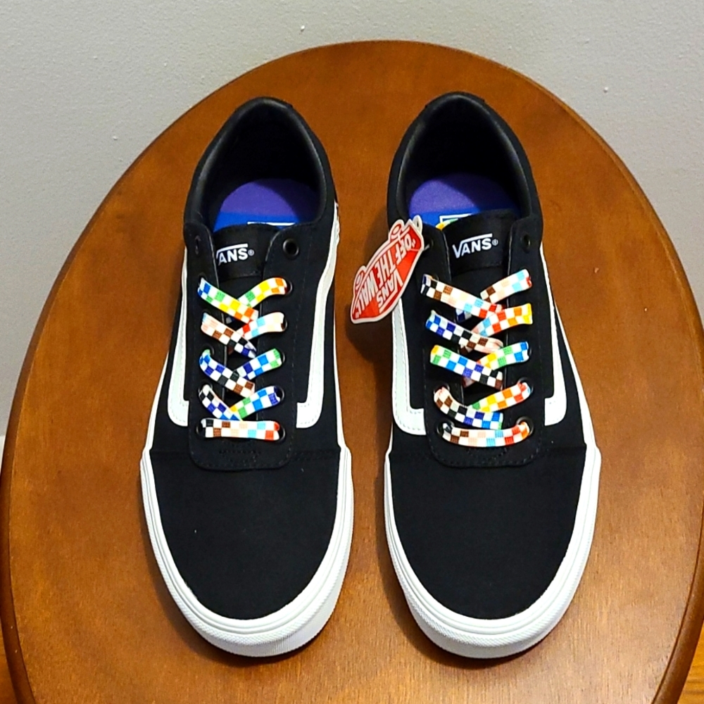 NEW Vans Ward Black Rainbow Checkerboard Sneaker - Size 7